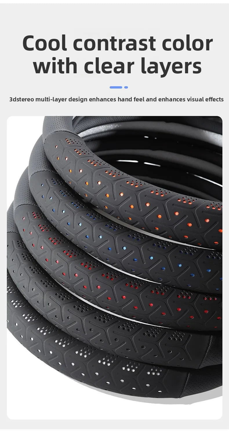 Luxury Leather Steering Wheel Cover – Non-Slip Universal 38cm Interior Accessory - Delicate Leather