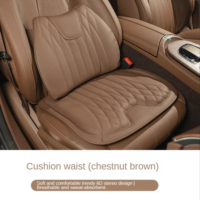Delicate Leather Universal Car Seat Cushion with Lumbar Support – Ergonomic Leather Driver’s Seat Pad with Integrated Back Support