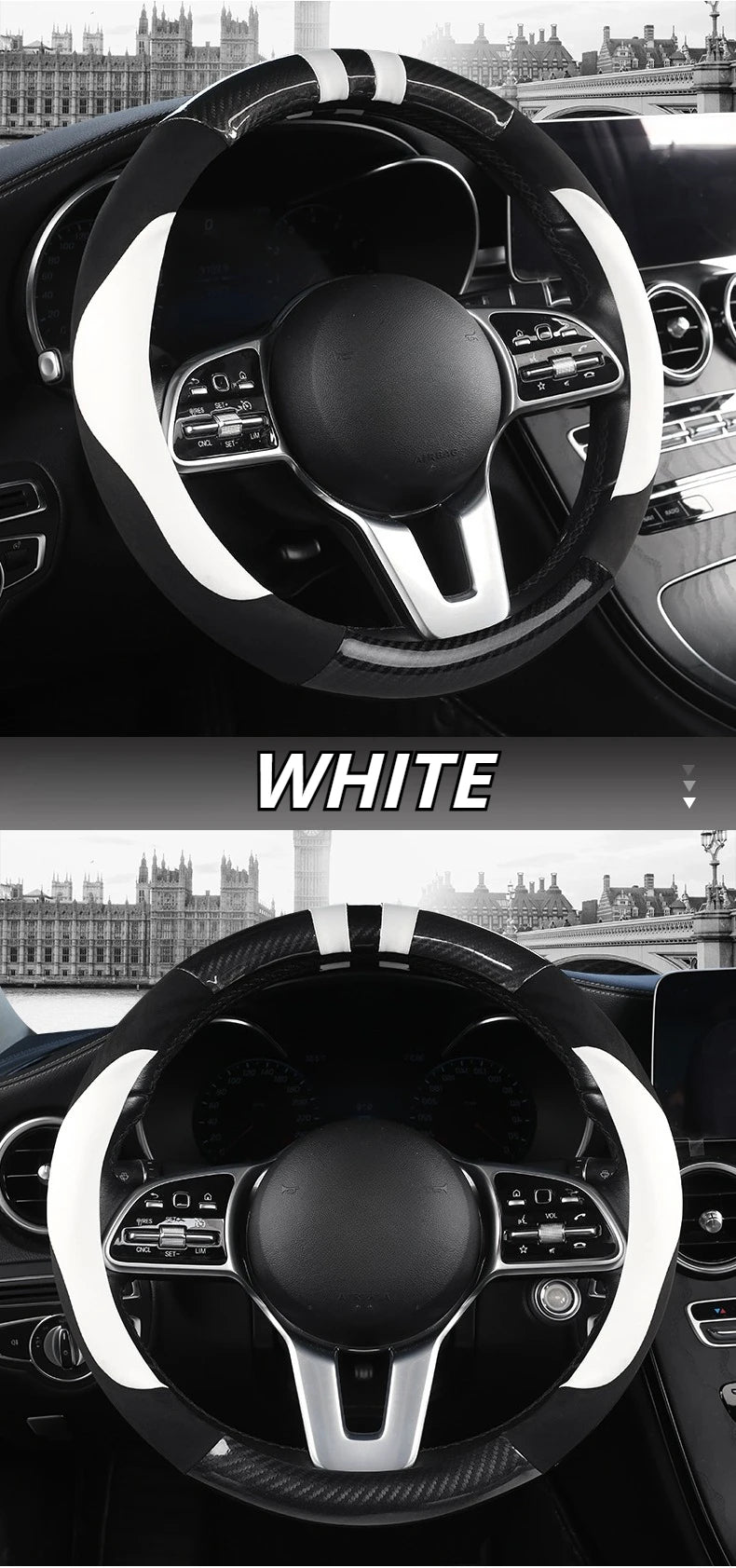 Color-Block Steering Wheel Cover – PU Leather & Suede Anti-Slip 14.5–15 Inch Universal Accessory - Delicate Leather