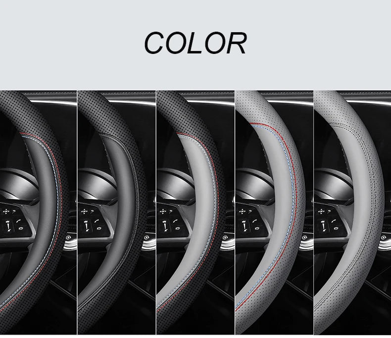 Leather Steering Wheel Cover – Anti-Slip 38cm Universal Luxury Style Interior Accessory - Delicate Leather