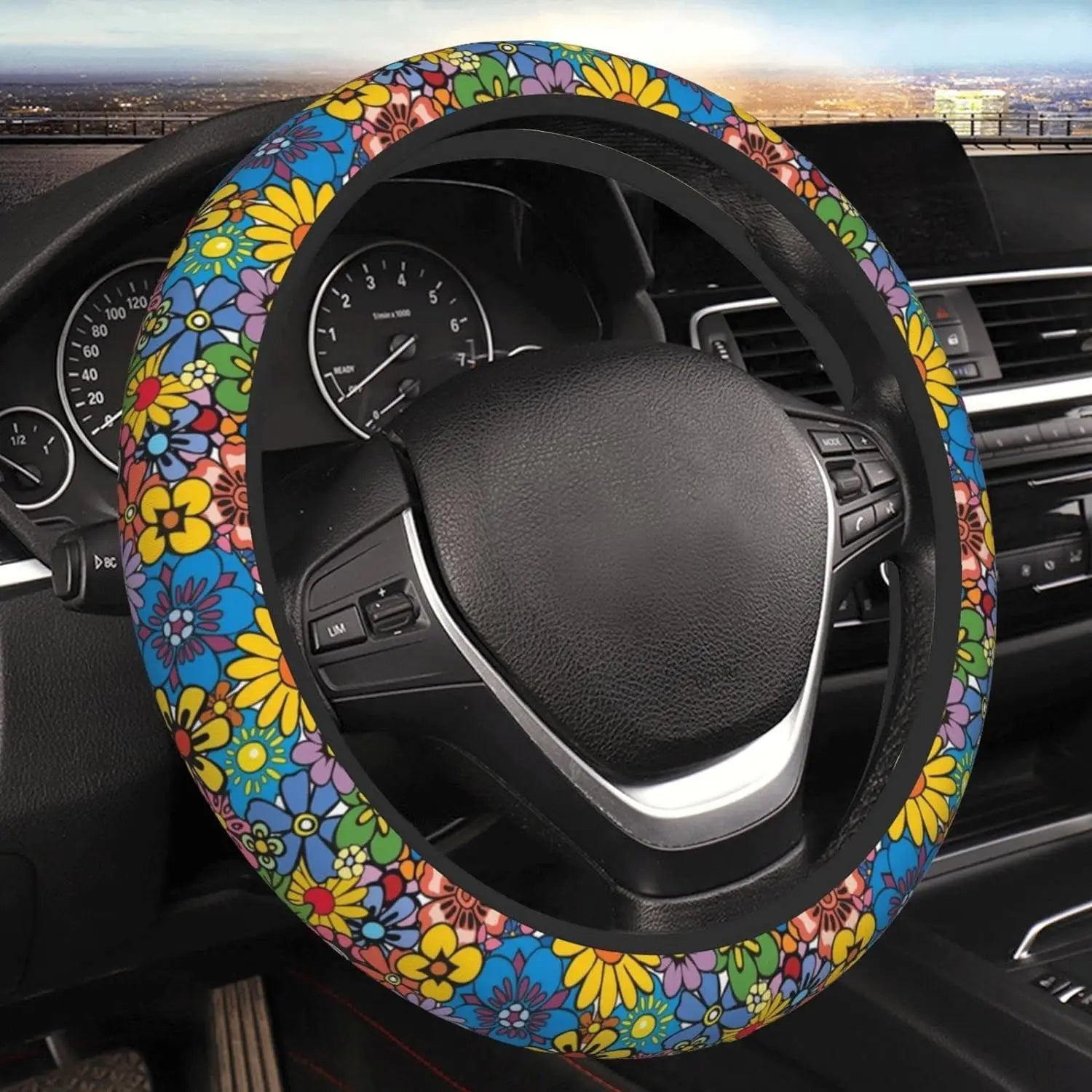Hippie Flower Steering Wheel Cover, Sage Green Hippie Flower Car Steering Wheel Cover , Car Accessories 21 - Delicate Leather