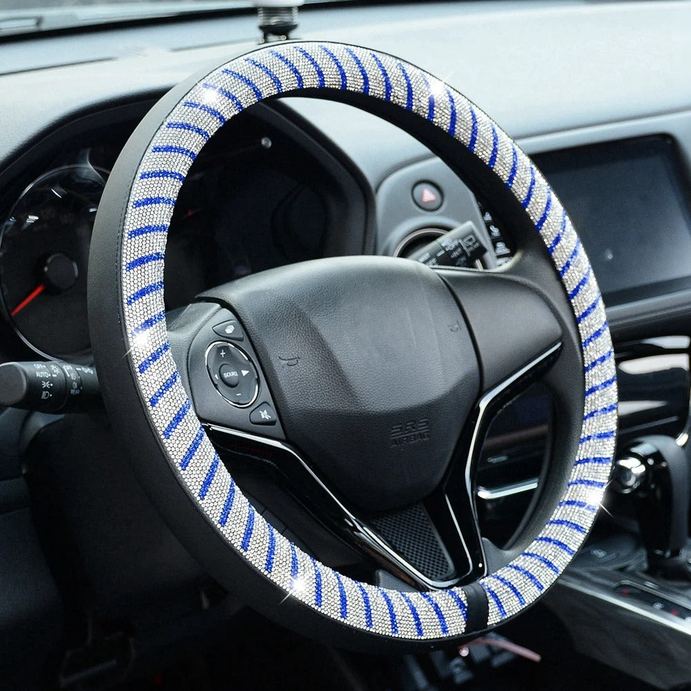 Luxury 3D Square Diamond Steering Wheel Cover – Ultra Bling Crystal PU Leather Fit for 37.5–38cm - Delicate Leather