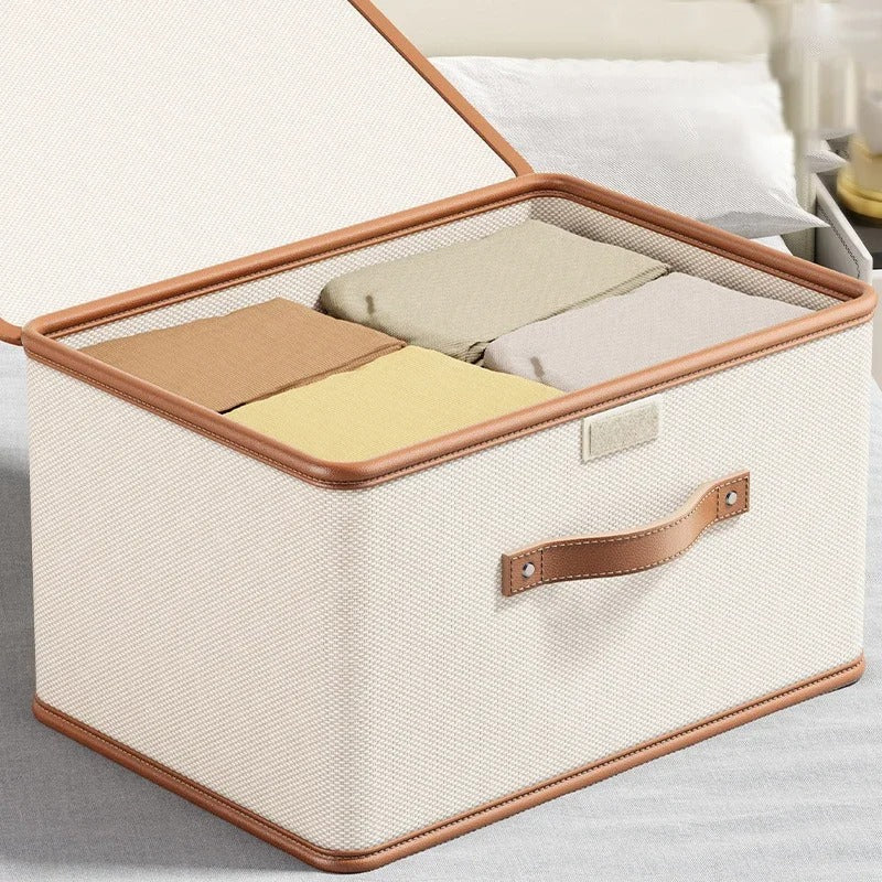 Dustproof Storage Box with Lid - Large Capacity Foldable Clothes Storage Box, Double Thickness Moisture-proof Storage Box - Delicate Leather