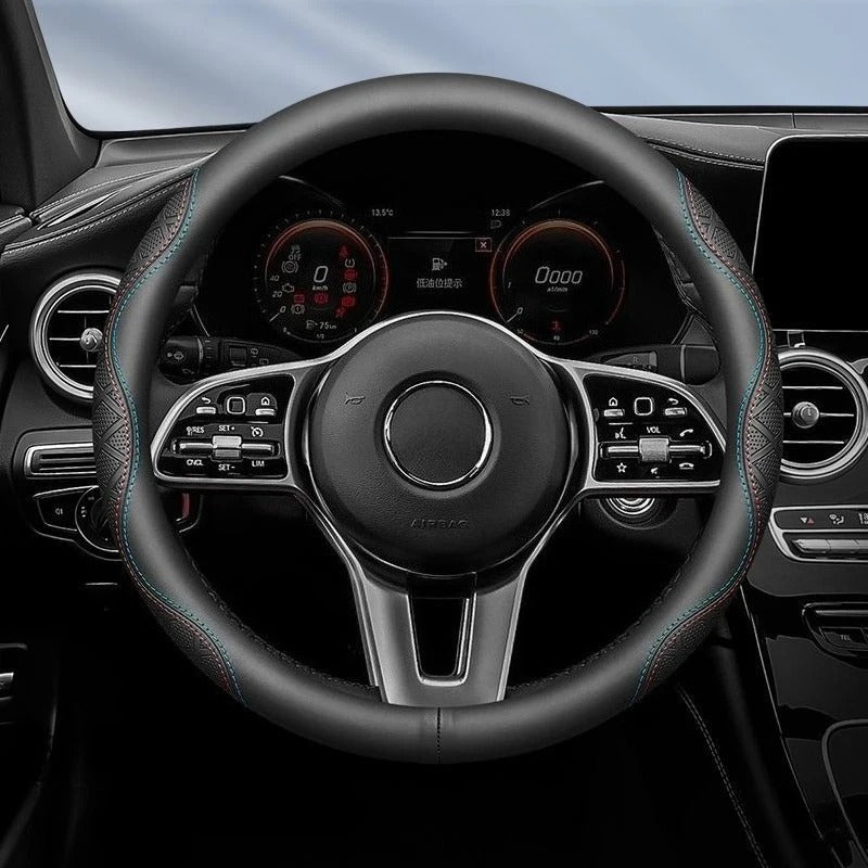Heavy-Duty Leather Steering Wheel Cover – Universal 38–50cm for Cars, Trucks, Vans & Buses