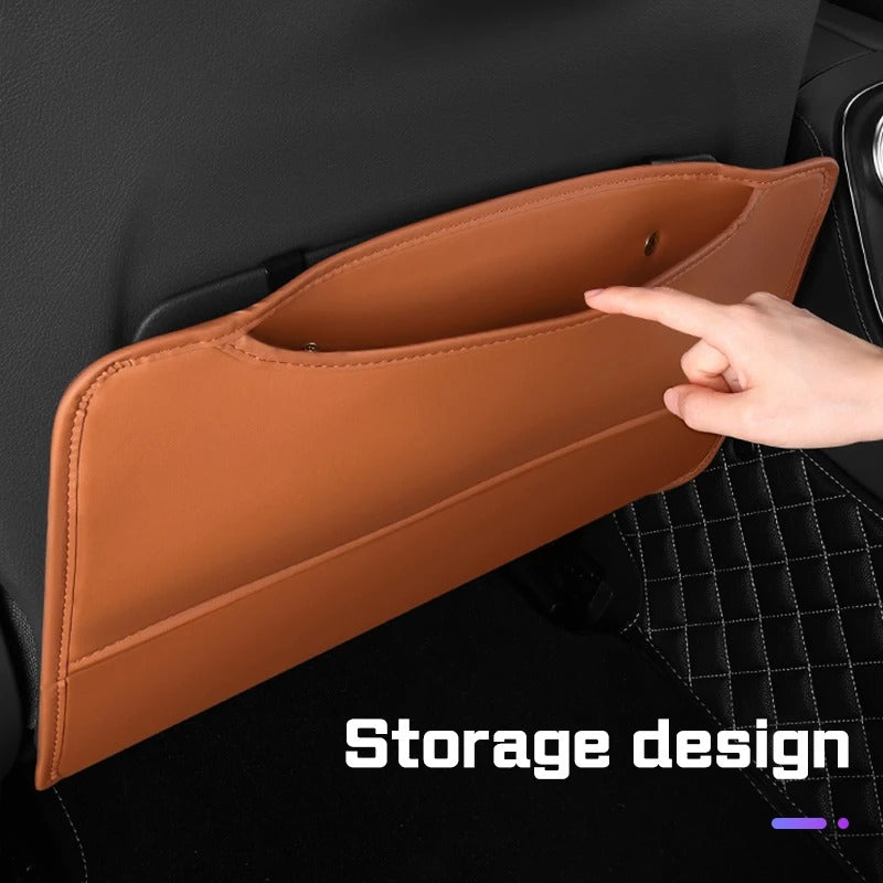 Universal Leather Car Seat Back Protector – Anti-Kick Pad with Storage Pocket - Delicate Leather