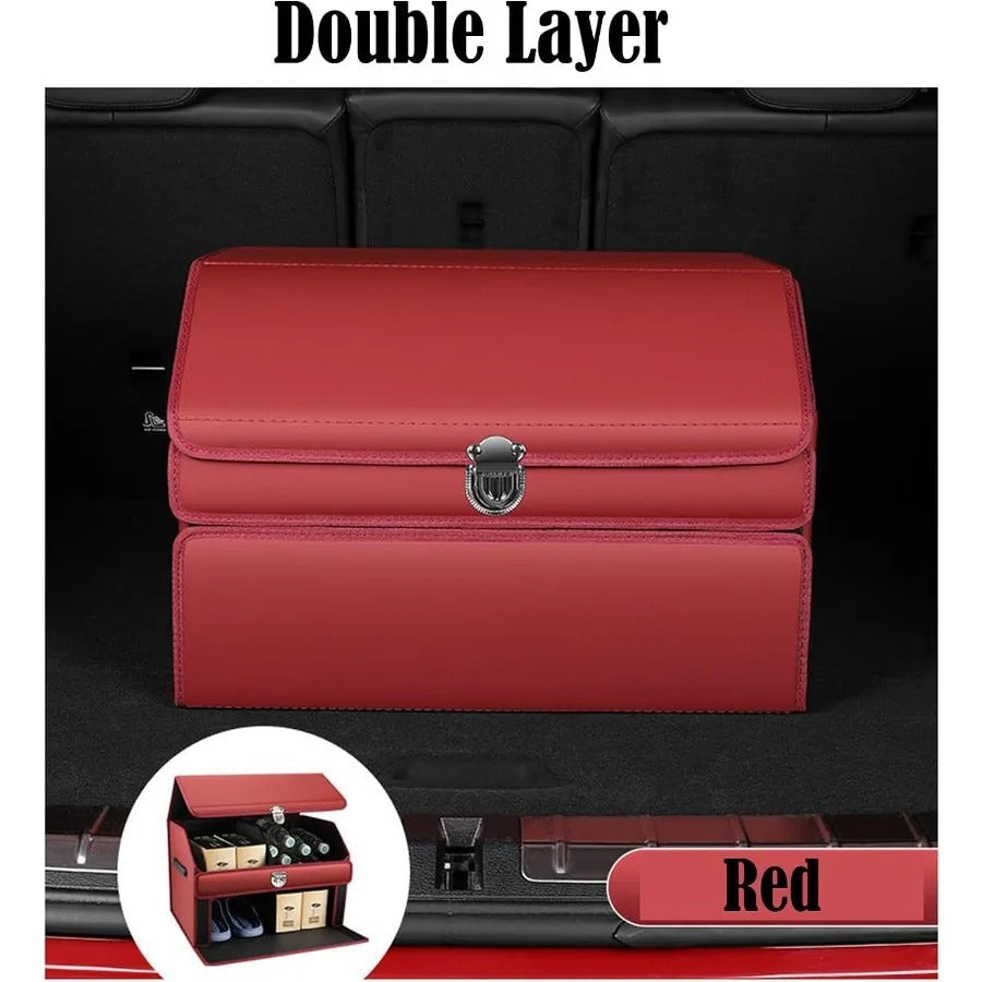 Large-Capacity Double-Layer Car Trunk Storage Box – PU Leather Organizer for Cars & SUVs - Delicate Leather