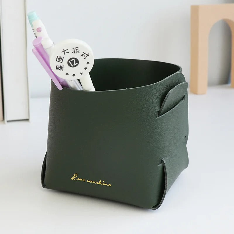 Folding Desktop Leather Storage Box Nordic PU Storage Tray - Delicate Leather
