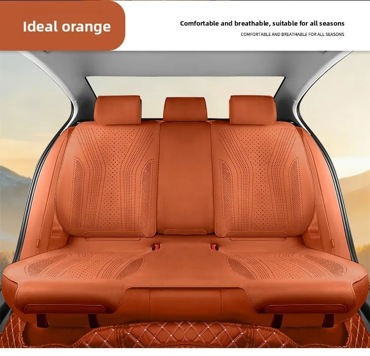 Universal Perforated Suede Car Seat Covers Full Set – Breathable Artificial Leather Seat Covers for Cars & SUVs, Four Seasons - Delicate Leather