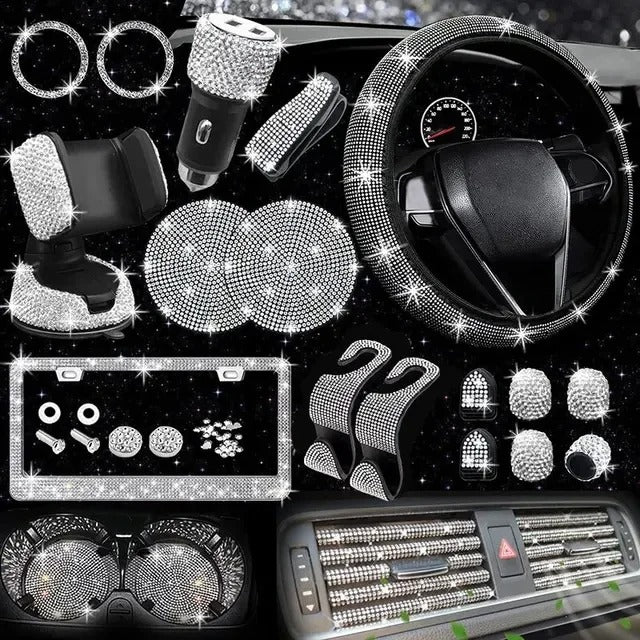 27-Piece Luxury Diamond Car Interior Decoration Gift Box – Stylish Accessories for Women, Gift For Mother's Day 2025 - Delicate Leather