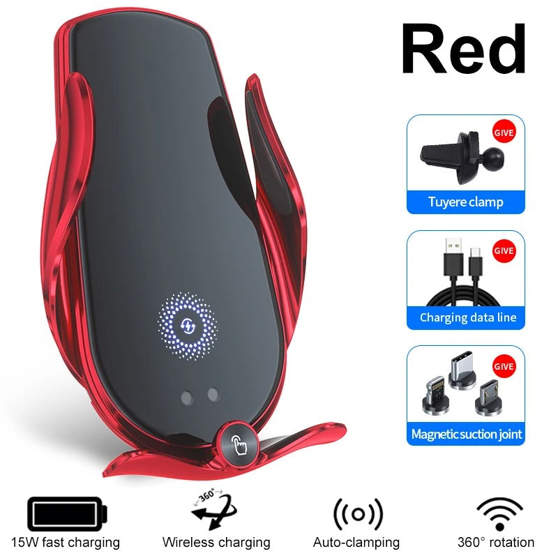 Universal Car Cell Phone Holder Bracket 15W Wireless Charging Handsfree Phone Holder for Dashboard, Windshield, Vent - Delicate Leather