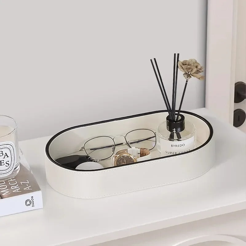 Entrance Key Storage Box - Decorative Leather Tray for Desktop, End Table, and Entry Door - Delicate Leather