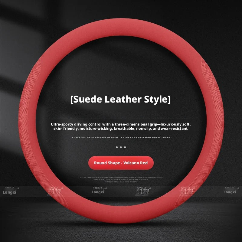 Nappa Leather Steering Wheel Cover – Universal Round & D-Shape Anti-Slip All-Season Grip - Delicate Leather