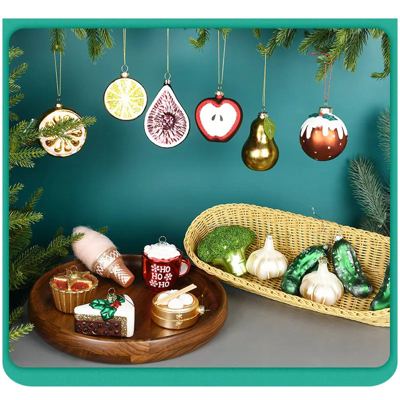 Glass Ornaments Christmas Tree Decorations Home Accessories Fruit Vegetable Cake New Year Tree Decor 2023 Novelties Navidad