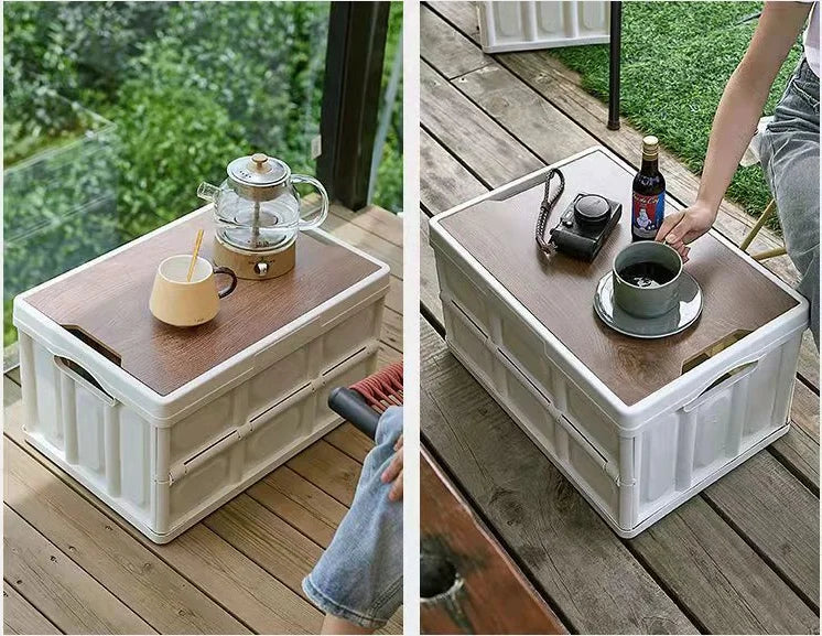 Outdoor Folding Storage Box, Cargo Organizer SUV Trunk Storage Waterproof Collapsible Durable Multi Compartments - Delicate Leather