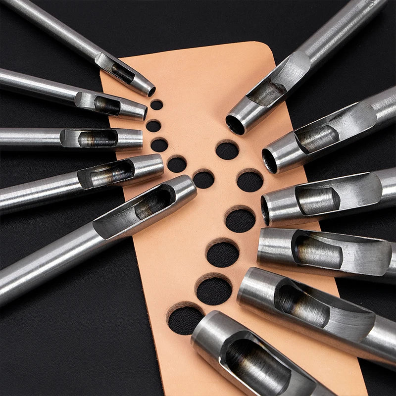 5-15 Pcs Kit Hollow Punch Set - Round Hole Punch Tool for Leather Craft, Fabric, Plastics, Gasket Belt - Delicate Leather