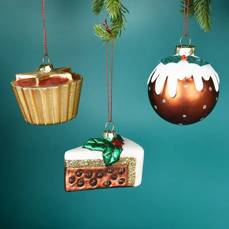 Glass Ornaments Christmas Tree Decorations Home Accessories Fruit Vegetable Cake New Year Tree Decor 2023 Novelties Navidad