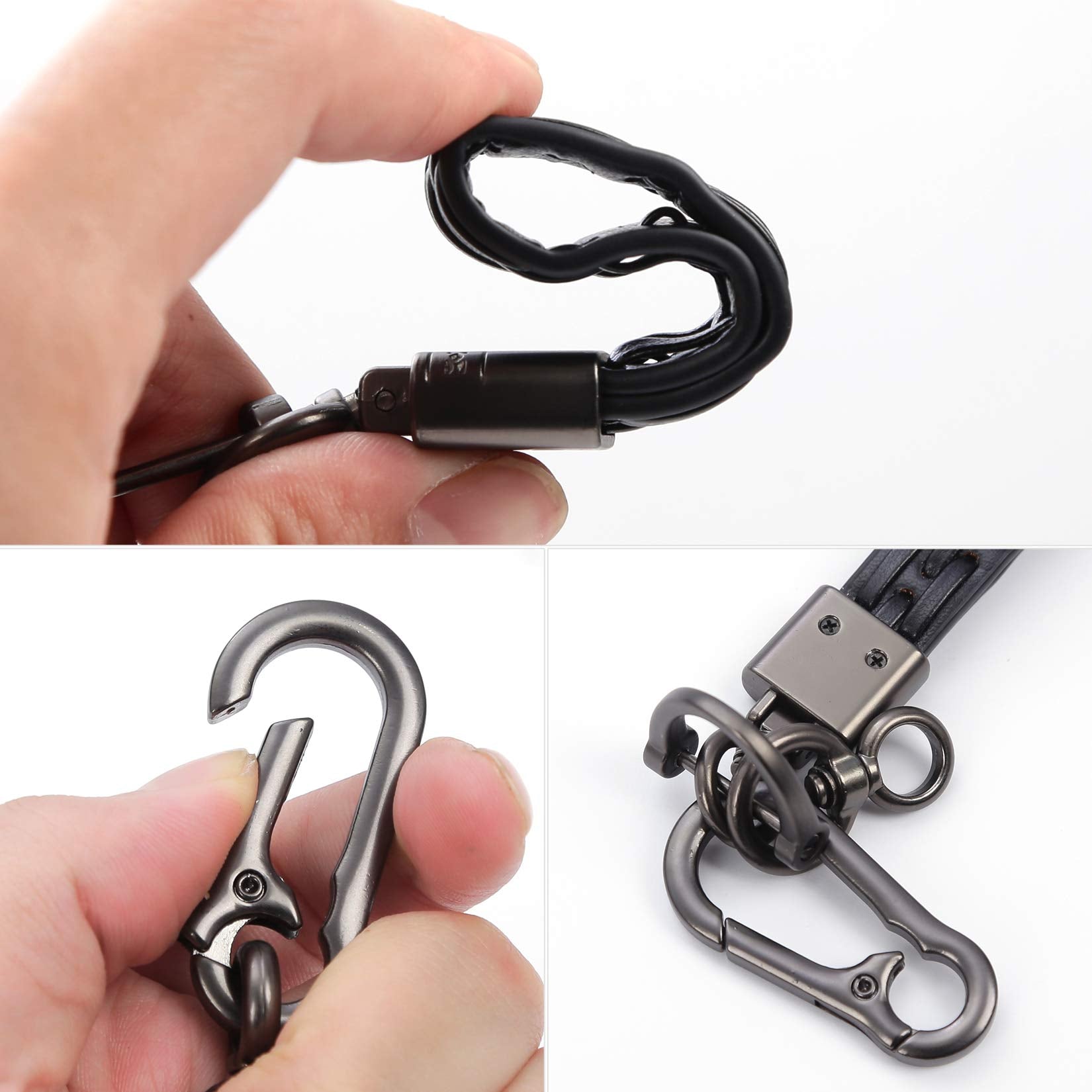 Carabiner Key Chain Clip - Super Fiber Keychain Key Ring Clip with Wristlet for Men and Women - Delicate Leather