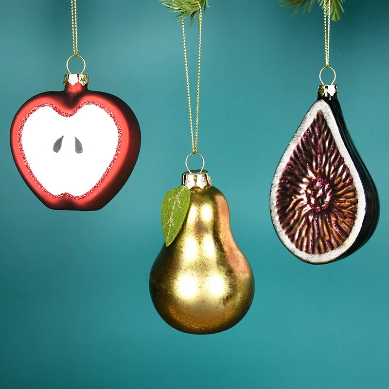 Glass Ornaments Christmas Tree Decorations Home Accessories Fruit Vegetable Cake New Year Tree Decor 2023 Novelties Navidad
