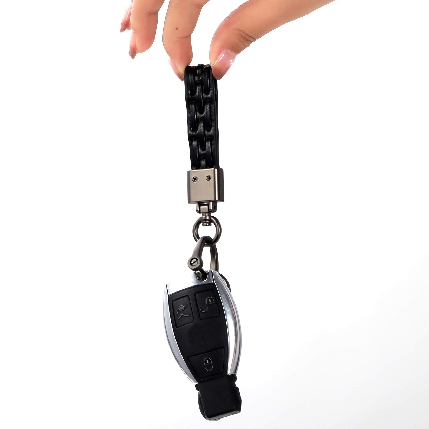 Carabiner Key Chain Clip - Super Fiber Keychain Key Ring Clip with Wristlet for Men and Women - Delicate Leather