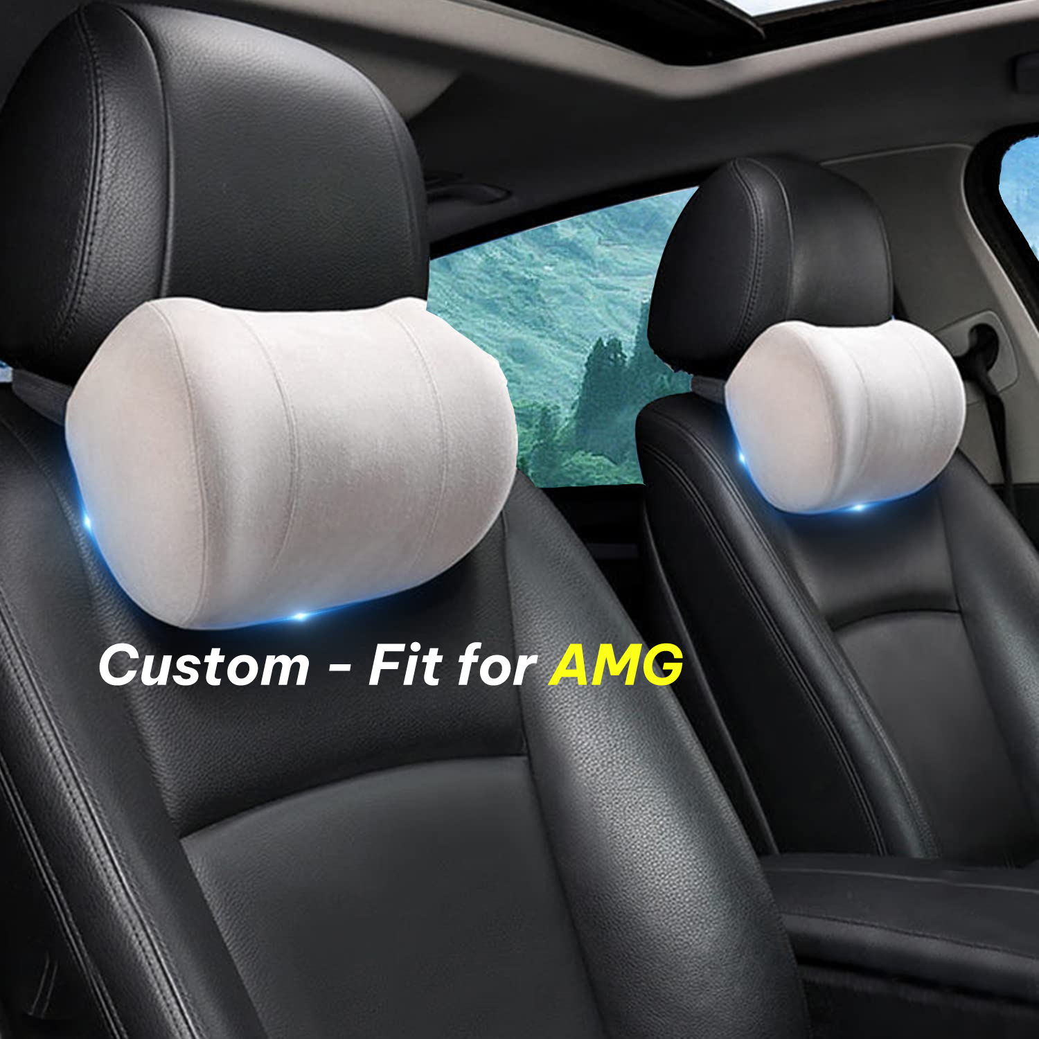 Car Headrest (2 PCS), Custom-Fit For Mercedes AMG, Update Version Premium Memory Foam Car Neck Pillow DLLM227 - Delicate Leather