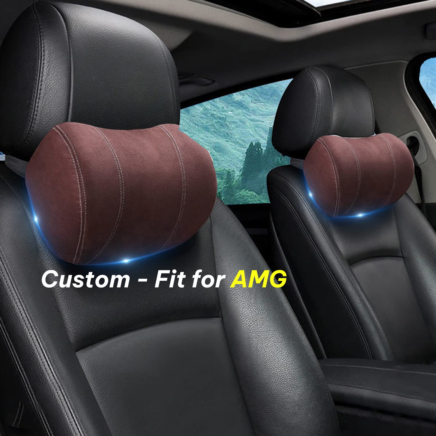 Car Headrest (2 PCS), Custom-Fit For Mercedes AMG, Update Version Premium Memory Foam Car Neck Pillow DLLM227 - Delicate Leather