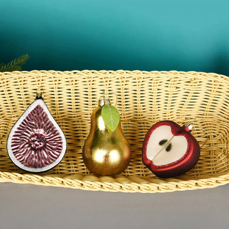 Glass Ornaments Christmas Tree Decorations Home Accessories Fruit Vegetable Cake New Year Tree Decor 2023 Novelties Navidad