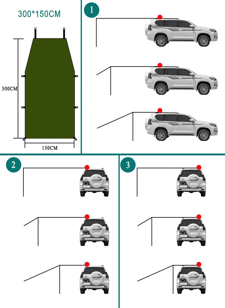 Outdoor Camping Car Awning Shade Sail Car Tail/Side Tent Canopy Sunscreen 210D Oxford Cloth PU2000 Waterproof Sunshade - Delicate Leather