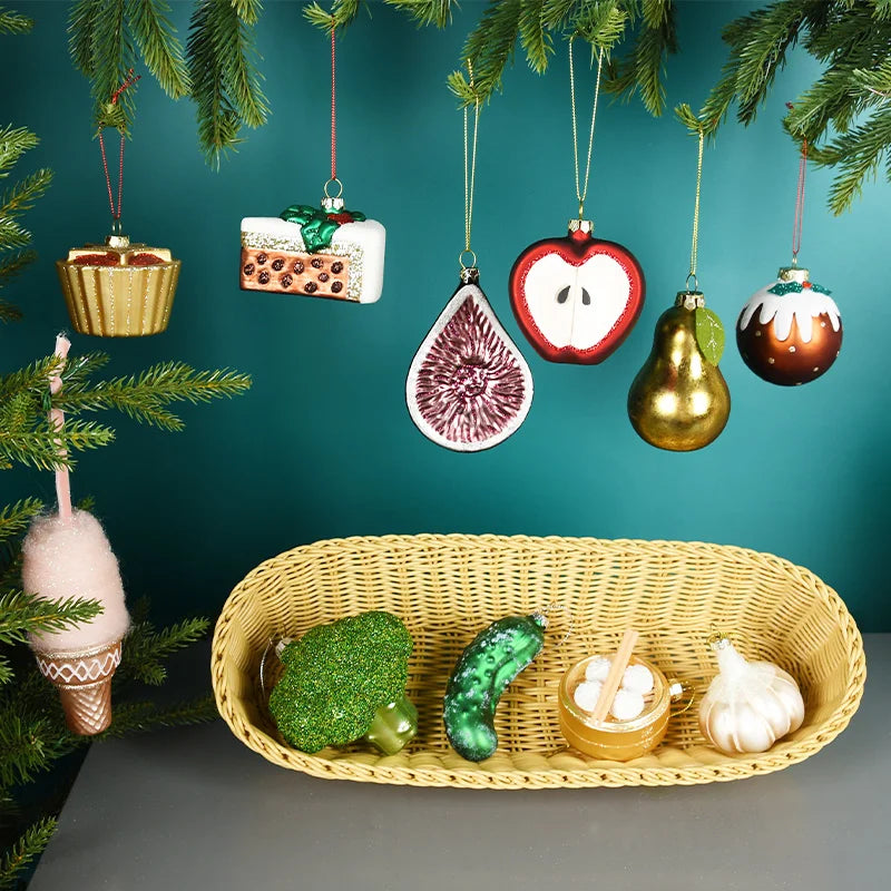 Glass Ornaments Christmas Tree Decorations Home Accessories Fruit Vegetable Cake New Year Tree Decor 2023 Novelties Navidad