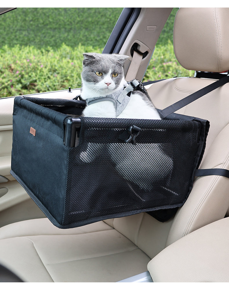 Luxury Dog Car Seat Bed - Reinforced Frame Pet Car Seat Cover for Front and Back Seat - Delicate Leather