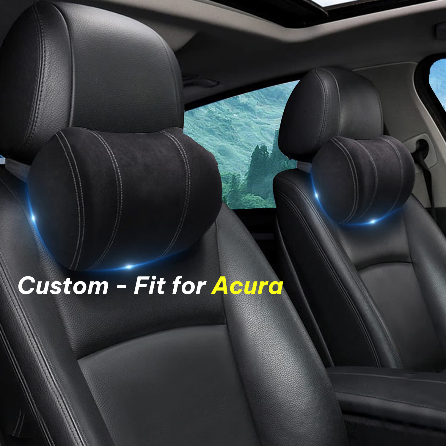 Car Headrest (2 PCS), Custom-Fit For Acura, Update Version Premium Memory Foam Car Neck Pillow DLAC227 - Delicate Leather