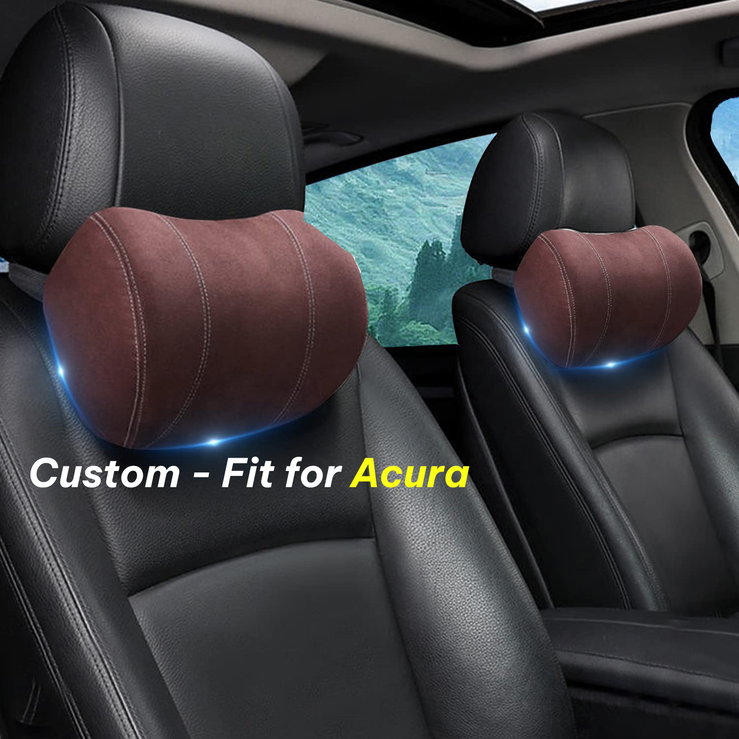 Car Headrest (2 PCS), Custom-Fit For Acura, Update Version Premium Memory Foam Car Neck Pillow DLAC227 - Delicate Leather