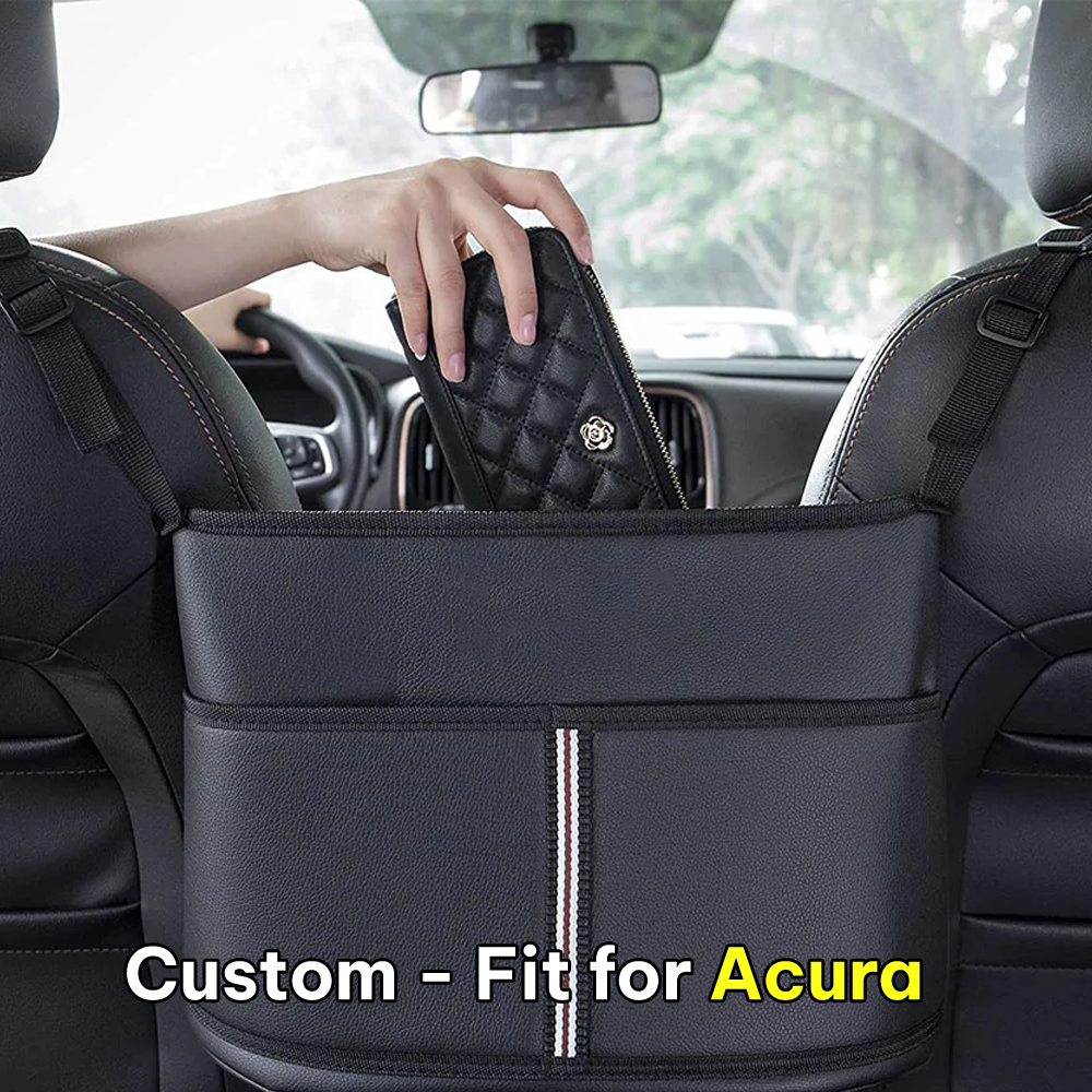 Car Purse Holder for Car Handbag Holder Between Seats Premium PU Leather, Custom Fit For Acura, Hanging Car Purse Storage Pocket Back Seat Pet Barrier DLAC223 - Delicate Leather
