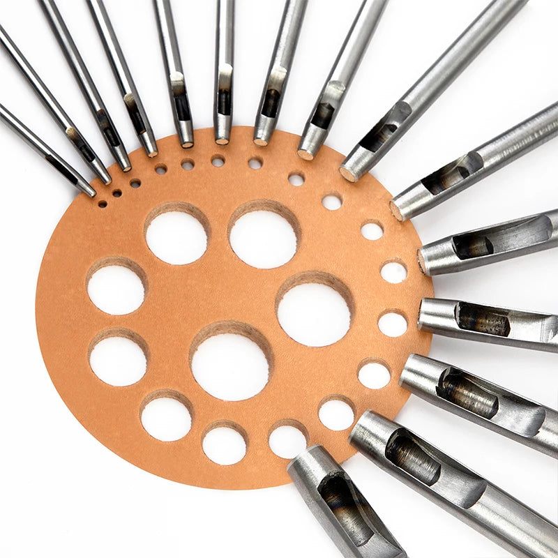 5-15 Pcs Kit Hollow Punch Set - Round Hole Punch Tool for Leather Craft, Fabric, Plastics, Gasket Belt - Delicate Leather