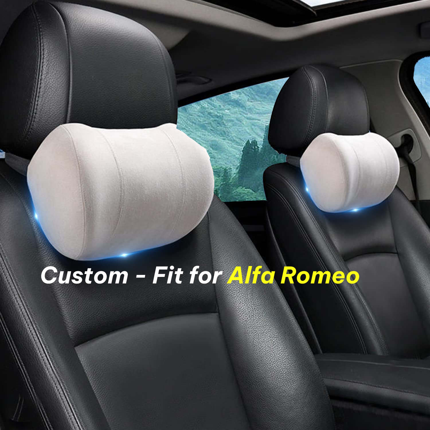 Car Headrest (2 PCS), Custom-Fit For Alfa Romeo, Update Version Premium Memory Foam Car Neck Pillow DLAR227 - Delicate Leather