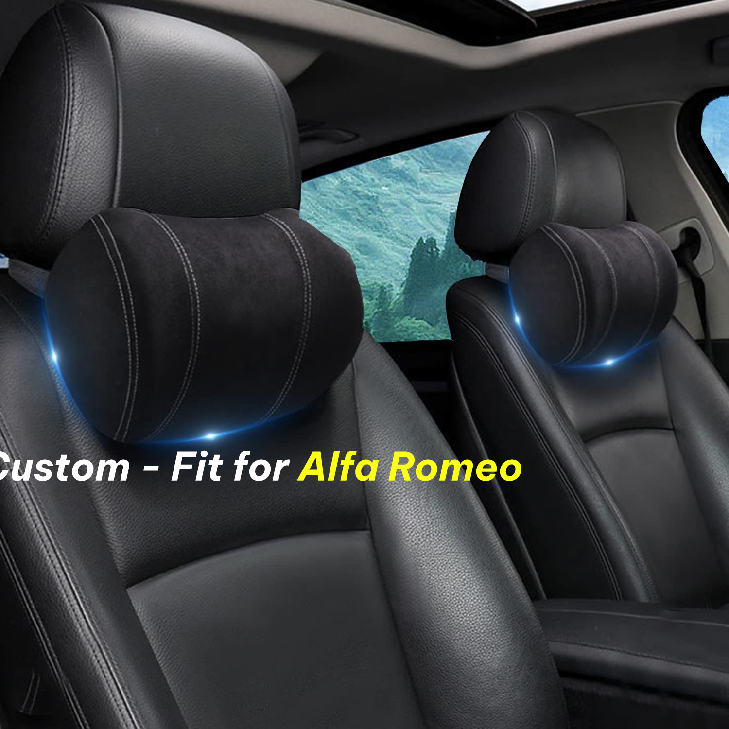 Car Headrest (2 PCS), Custom-Fit For Alfa Romeo, Update Version Premium Memory Foam Car Neck Pillow DLAR227 - Delicate Leather