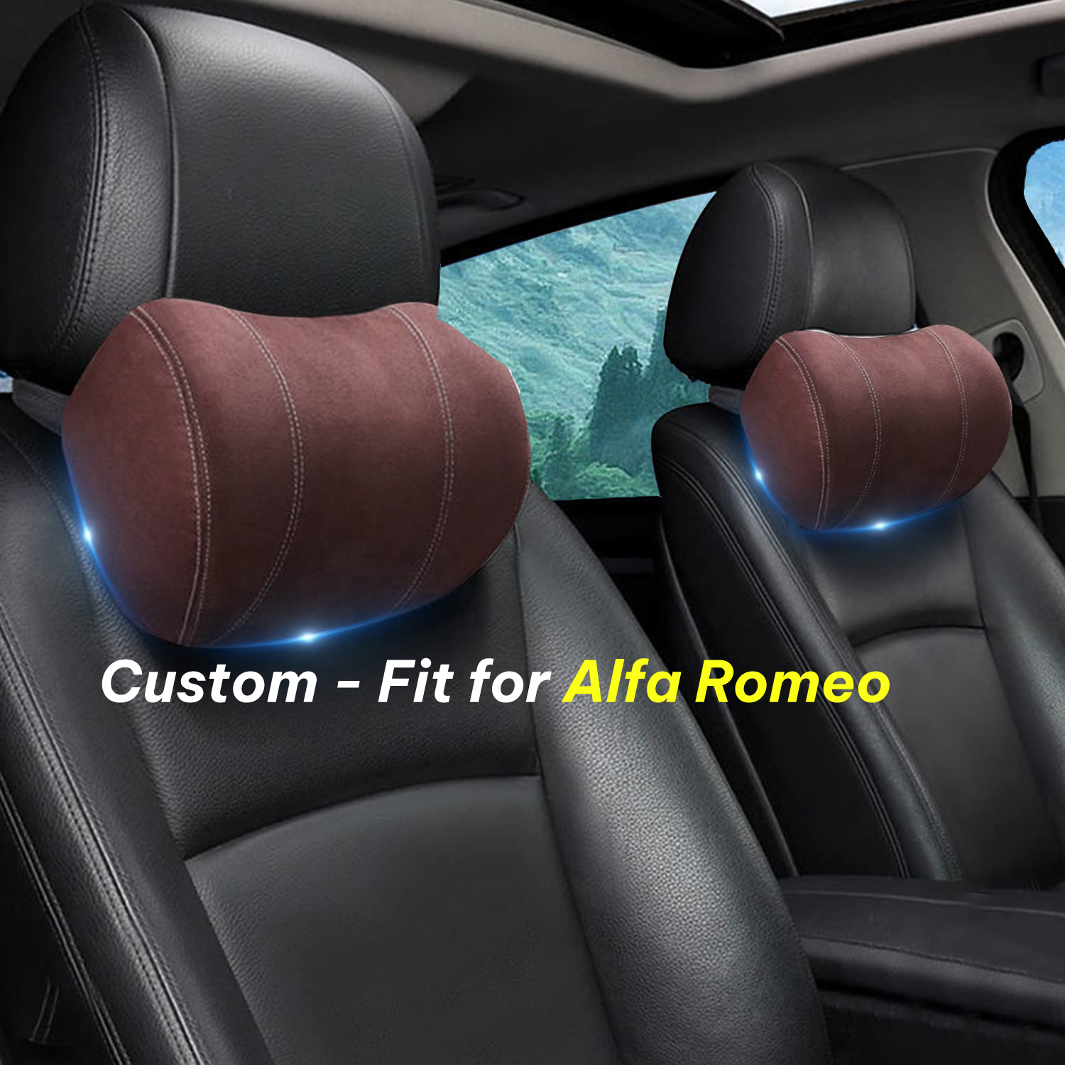 Car Headrest (2 PCS), Custom-Fit For Alfa Romeo, Update Version Premium Memory Foam Car Neck Pillow DLAR227 - Delicate Leather