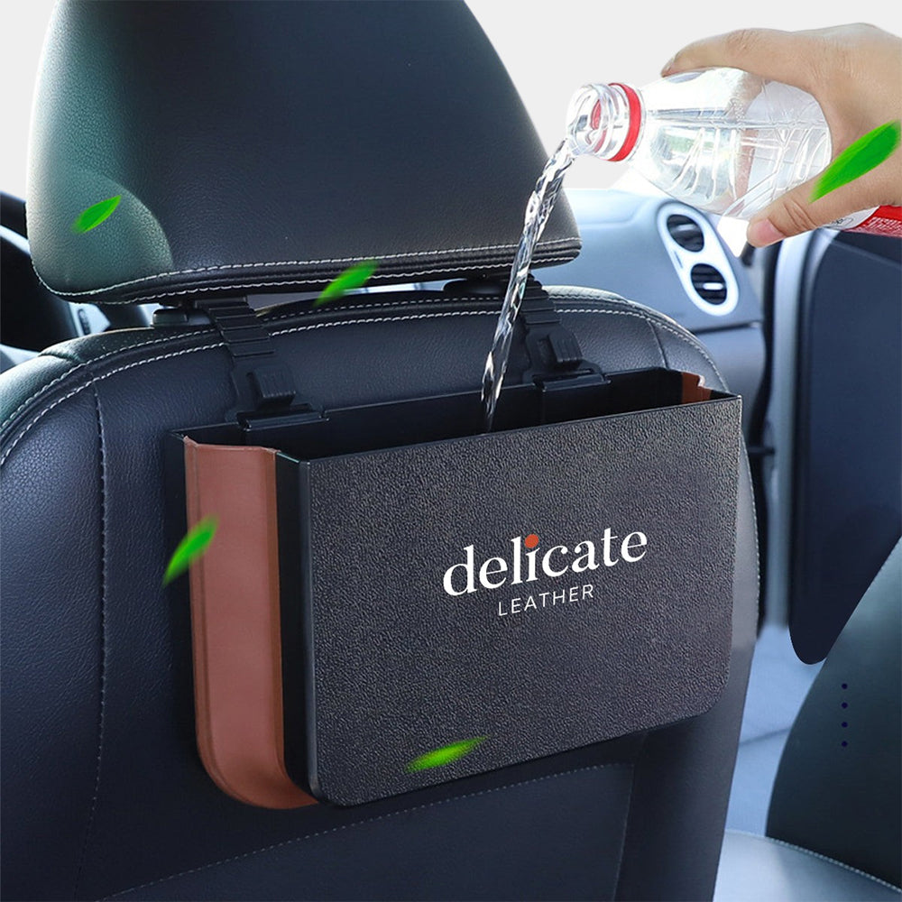 Delicate Leather Hanging Waterproof Car Trash can-Foldable, Custom For Your Cars, Waterproof, and Equipped with Cup Holders and Trays. Multi-Purpose, Car Accessories CC11992