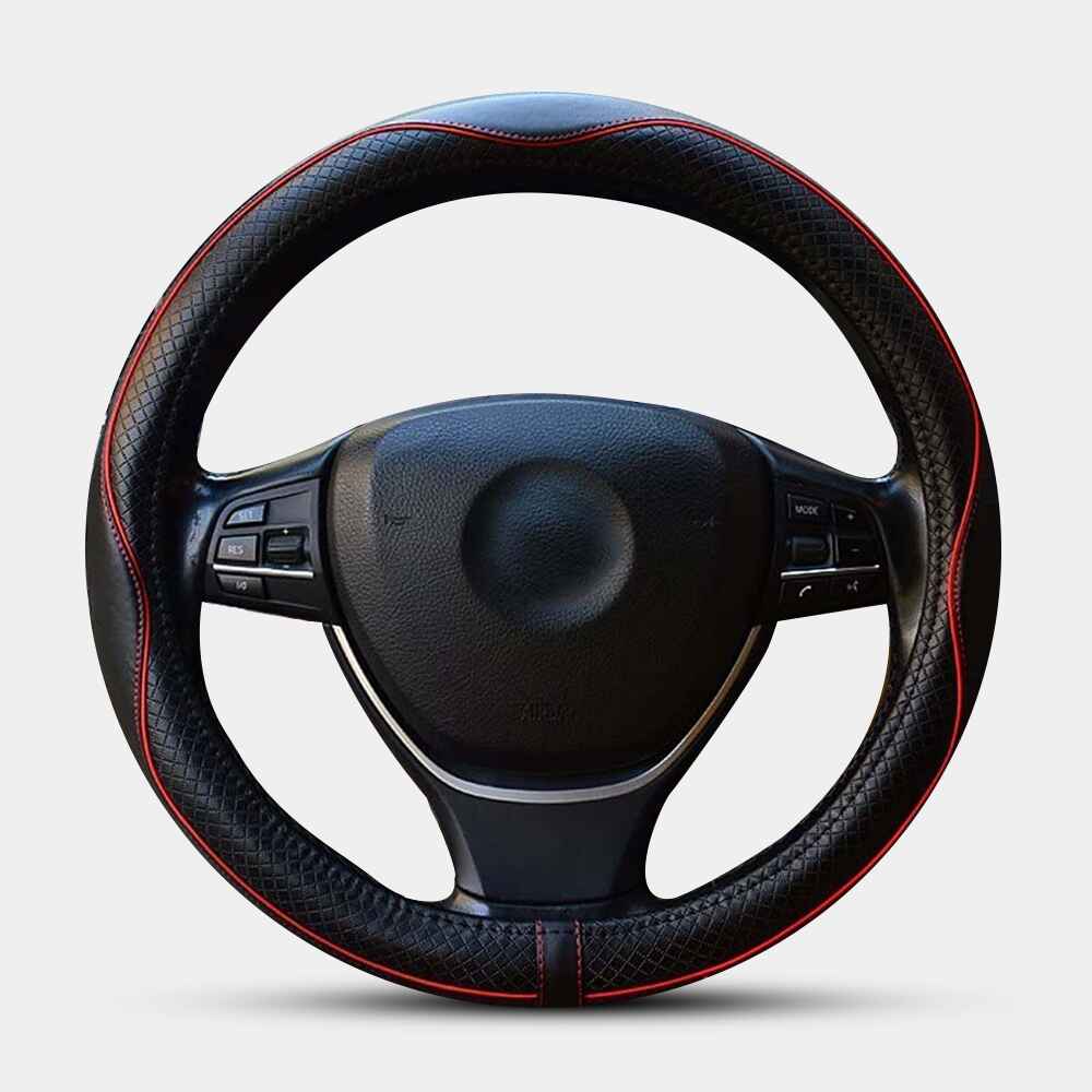 Car Steering Wheel Cover, Anti-Slip, Safety, Soft, Breathable, Heavy Duty, Thick, Full Surround, Sports Style, With Logo Car Accessories WQ18990 - Delicate Leather