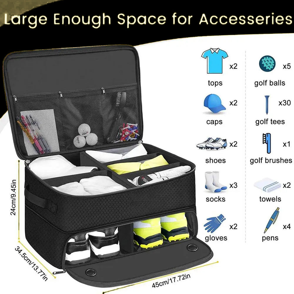2 Layer Golf Trunk Organizer, Waterproof Car Golf Locker for 2 Pair Shoes, Durable Golf Trunk Organizer for Clothes and Other Golf Accessories, Golf Gifts