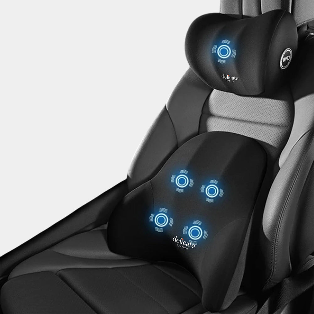 Delicate Leather Car Massage Neck Pillow, Car Seat Headrest Neck Rest Cushion for Driving Seat Auto Vibrating Massage Seat Neck Head Waist Back Cushion for Car and Office