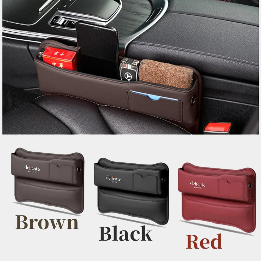 Car Seat Gap Filler Organizer, Custom For Your Cars, Multifunctional PU Leather Console Side Pocket Organizer for Cellphones, Cards, Wallets, Keys - Delicate Leather