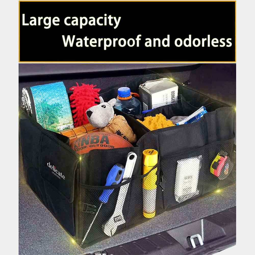 Delicate Leather Car Trunk Organizer, Custom For Cars, Foldable Car Trunk Storage Box, Storage Bag, Waterproof, Dust-proof, Stain-Resistant, Car Accessories VE12997