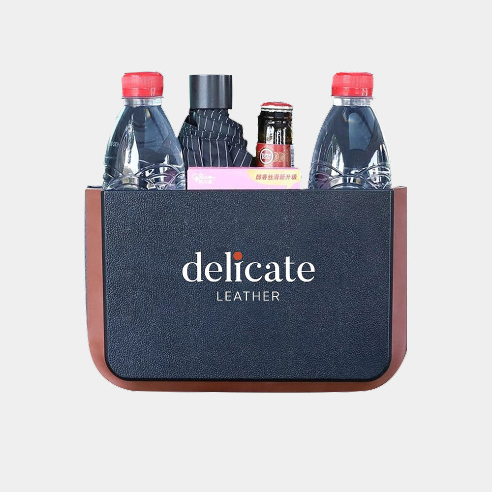 Delicate Leather Hanging Waterproof Car Trash can-Foldable, Custom For Your Cars, Waterproof, and Equipped with Cup Holders and Trays. Multi-Purpose, Car Accessories CC11992