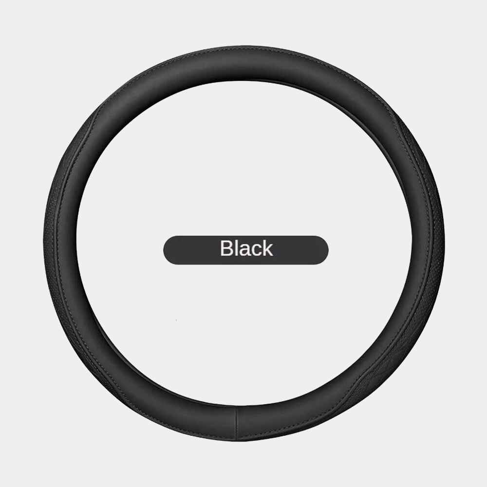 Nappa Leather Perforated Patchwork Steering Wheel Cover – Non-slip, Breathable, Universal 15 Inch (38.1 cm) - Delicate Leather