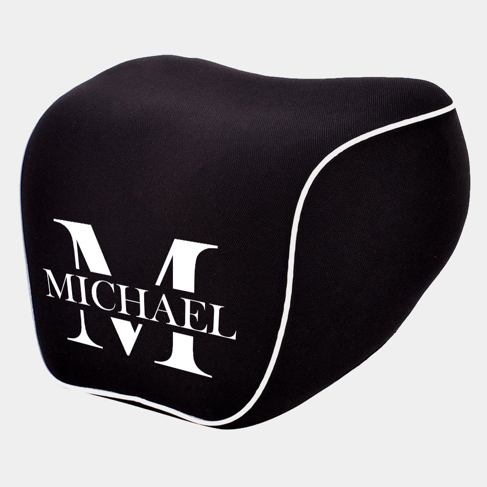 Personalized Name Sign Lumbar Support Cushion for Car and Headrest Neck Pillow Kit, Ergonomically Design for Car Seat, Gift For Father's Day 2025, Gift For Dad - Delicate Leather