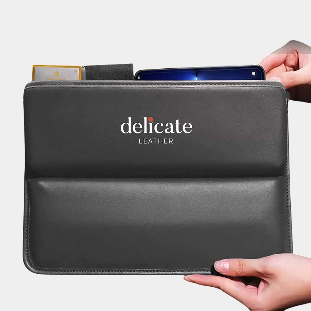 Delicate Leather Car Seat Gap Filler Organizer, Multifunctional PU Leather Console Side Pocket Organizer for Cellphones, Cards, Wallets, Keys - Delicate Leather