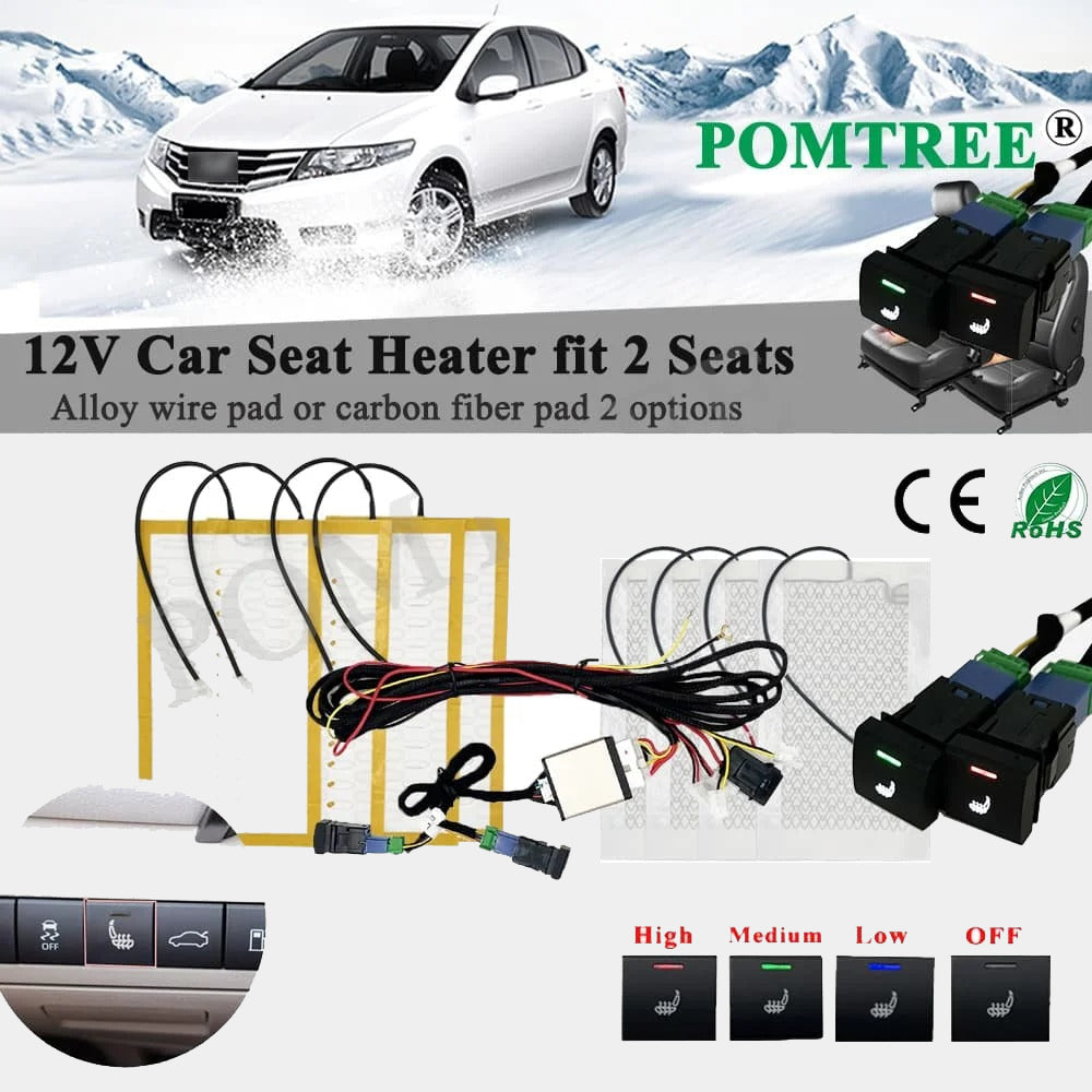 Car Seat Heater Kit for 2 Seats - Carbon Fiber/Alloy Wire Heating Pads with 3-Level Switch