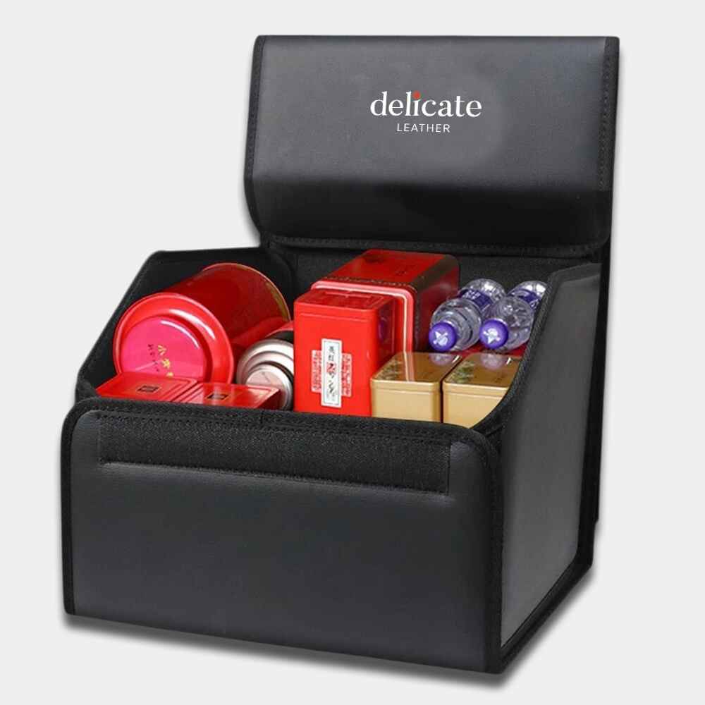 Delicate Leather Foldable Trunk Storage Luggage Organizer Box, Custom For Cars, Portable Car Storage Box Bin SUV Van Cargo Carrier Caddy for Shopping, Camping Picnic, Home Garage, Car Accessories CH12996 - Delicate Leather