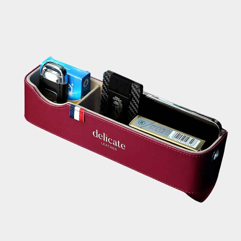 Car Seat Gap Filler Organizer, Custom Fit For Your Cars, Multifunctional PU Leather Console Side Pocket Organizer for Cellphones, Cards, Wallets, Keys - Delicate Leather