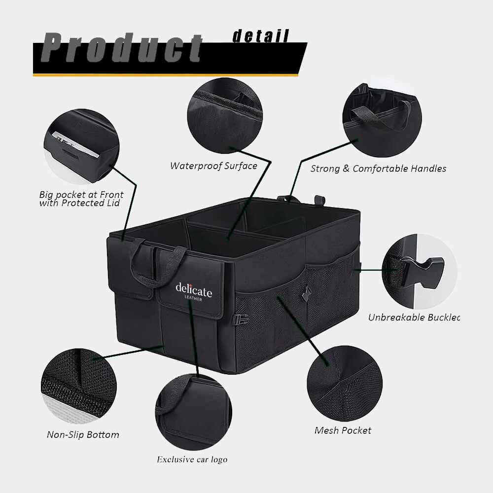 Delicate Leather Car Trunk Organizer, Custom For Cars, Foldable Car Trunk Storage Box, Storage Bag, Waterproof, Dust-proof, Stain-Resistant, Car Accessories VE12997